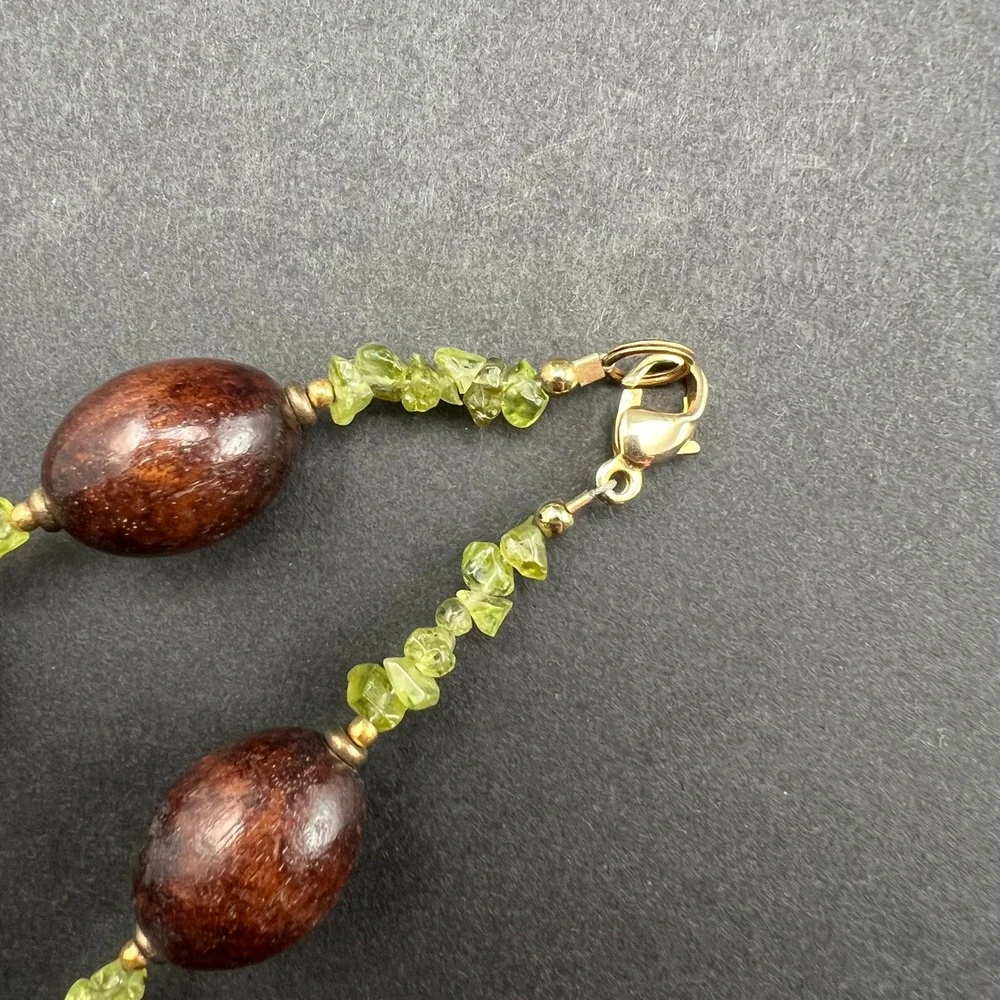 Boho Beaded Necklace Brown Green Wood Stone Coconut Shell 19